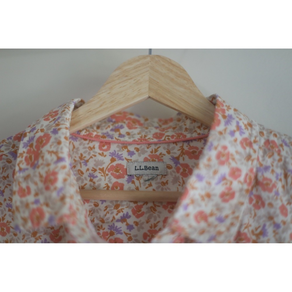 LL Bean Womens Floral Button Down Shirt Long Sleeve Orange Purple Cottagecore - Picture 5 of 9